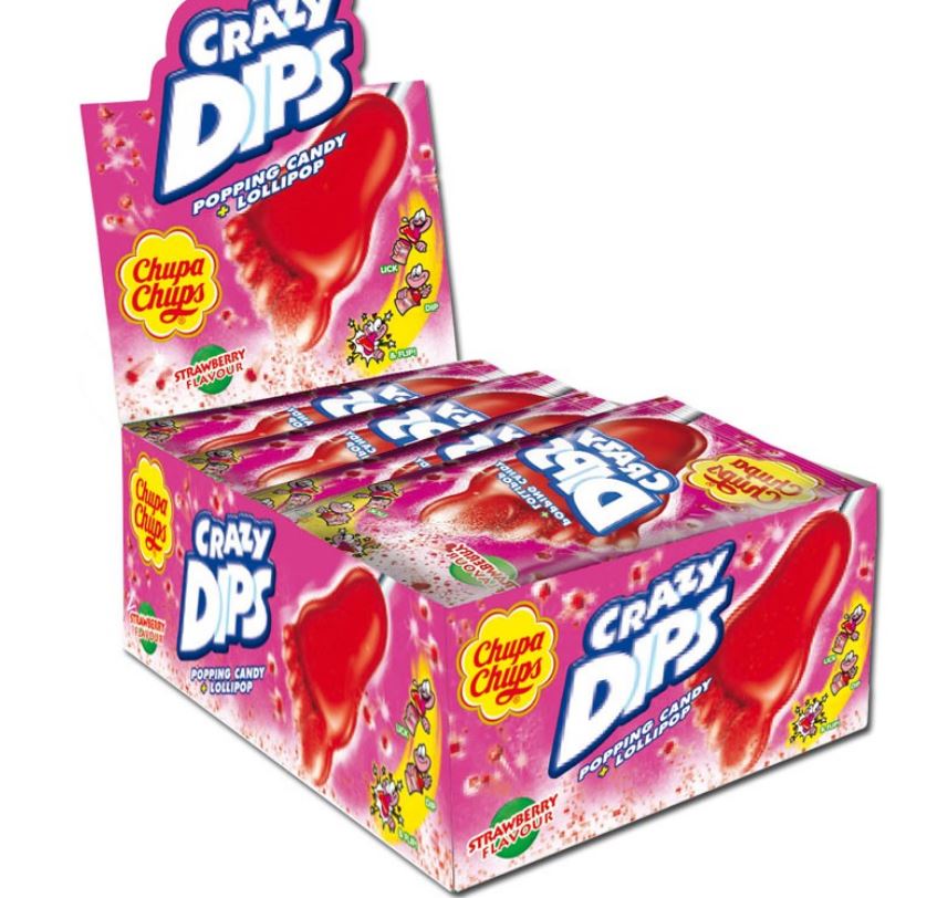 Chupa Chups, Crazy Dips Erdbeer, Lutscher, 24 Stück, Karton