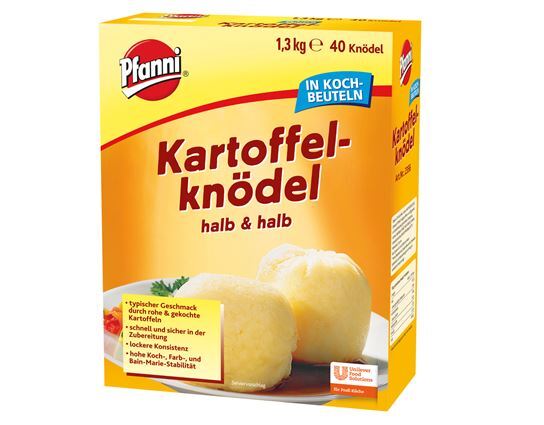 Pfanni Kartoffelknödel halb & halb im Kochbeutel lockere Konsistenz 40 Beutel 1,3 kg Karton Pfanni Kartoffelknödel halb & halb im Kochbeutel lockere Konsistenz 40 Beutel 1,3 kg Karton