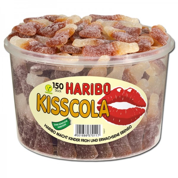 Haribo, Kiss-Cola, Fruchtgummi sauer, 150 Stk., 1350g, Dose