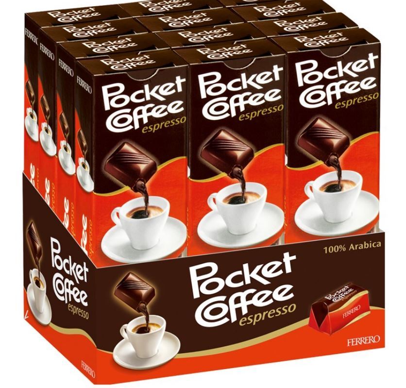 Ferrero, Pocket Coffee Espresso Praline, 744g, 12 Riegel à 5 Pralinen, Packung