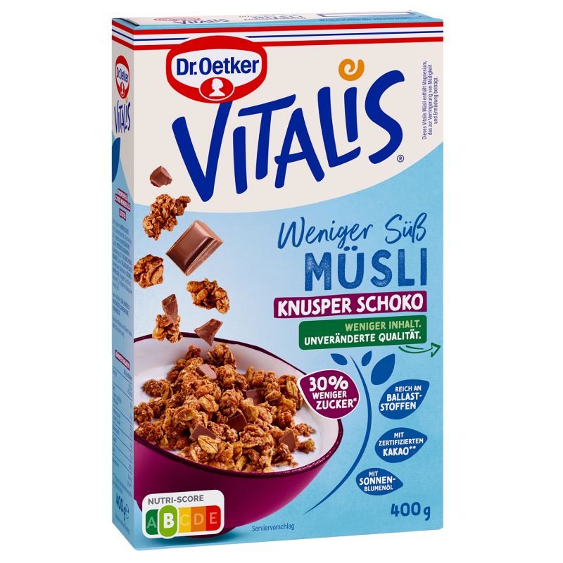 Dr. Oetker Vitalis Weniger süß Knusper Schoko 400g Packung