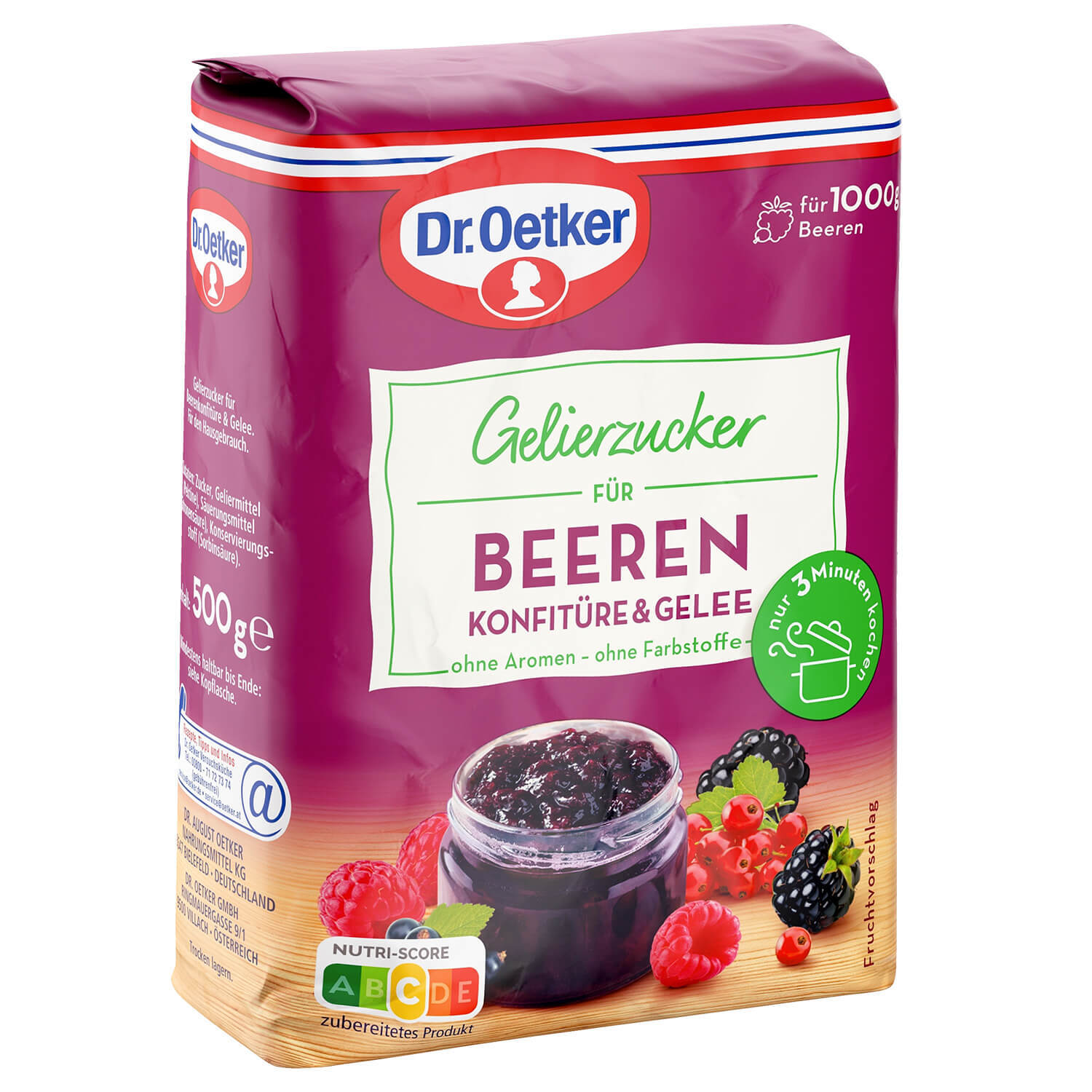 Dr. Oetker Gelierzucker für Beeren Konfitüre 500g Packung Dr. Oetker Gelierzucker für Beeren Konfitüre 500g Packung