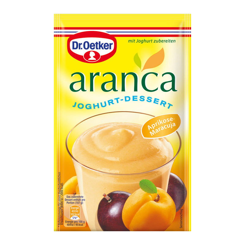 Dr. Oetker, Aranca, Aprikose-Maracuja, Joghurt-Dessert, 78g, Beutel