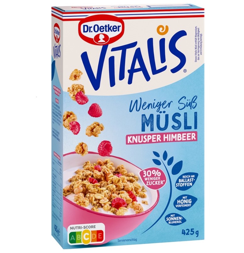 Dr. Oetker Vitalis Weniger süß Knusper Himbeer 425g Packung