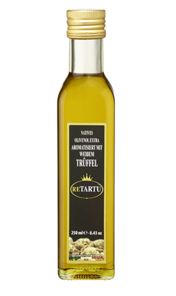 Re Tartú aromatisiertes Olivenöl extra mit schwarzen Trüffeln aromatisiert - 250ml Flasche