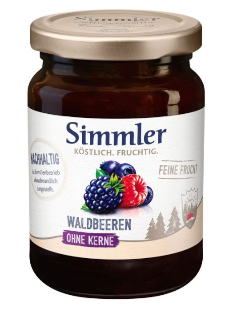 Simmler Feine Frucht Waldbeere kernlos 225g kleines Glas