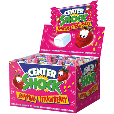 Center Shock gefülltes Kaugummi Erdbeere 100 Stück à 4 g, einzel verpackt - 3x400g Schachtel