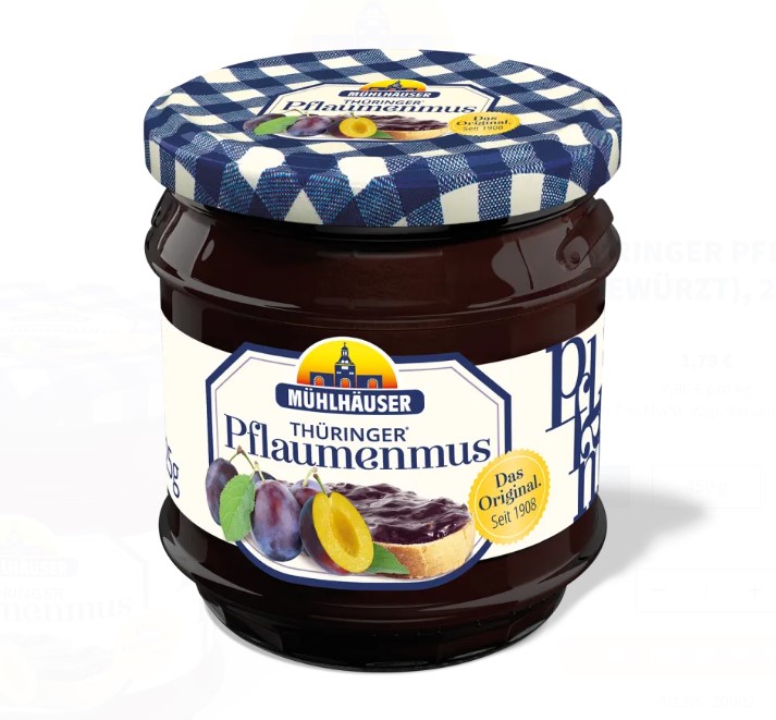 Mühlhäuser Orig. Thüringer Pflaumenmus (gewürzt) 1000g Glas