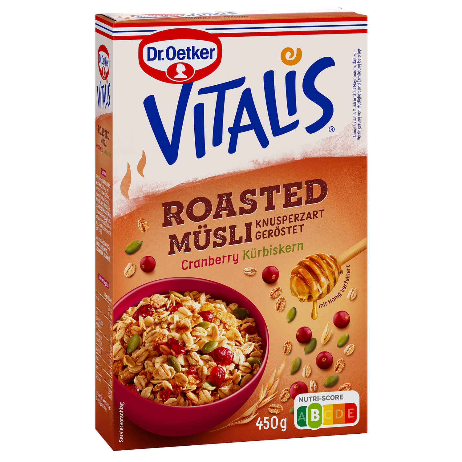 Dr. Oetker Vitalis Roasted Cranberry-Kürbiskern 450g Packung Dr. Oetker Vitalis Roasted Cranberry-Kürbiskern 450g Packung