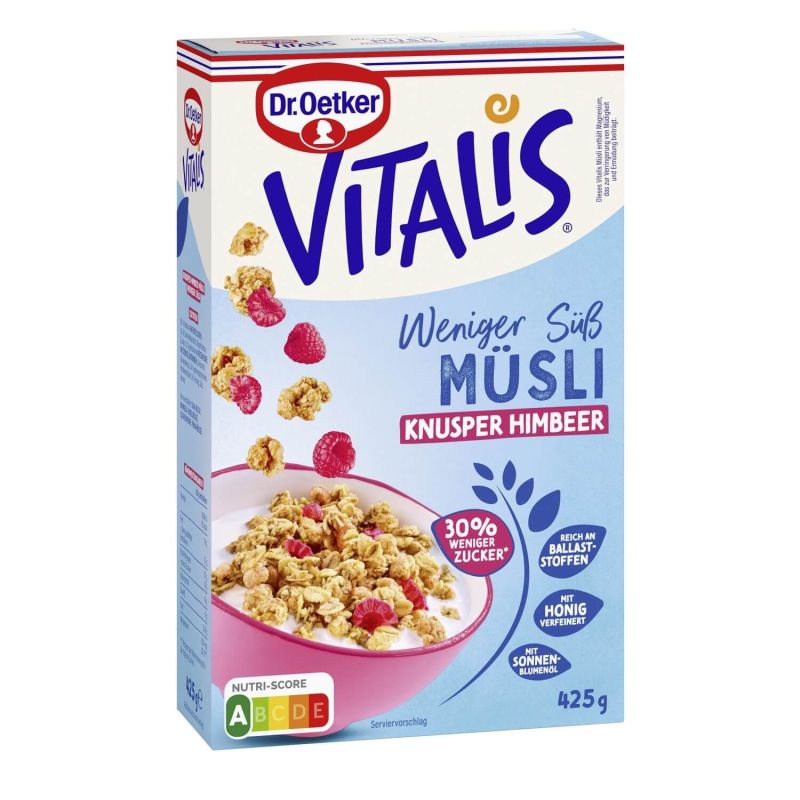 Dr. Oetker Vitalis Weniger süß Knusper Himbeer 425g Packung