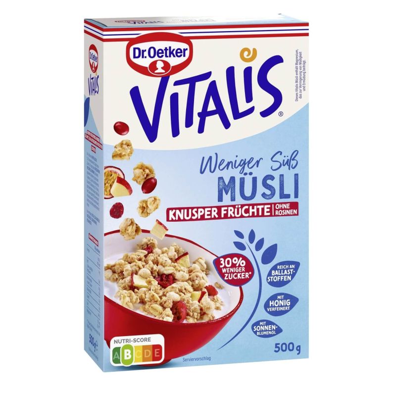 Dr. Oetker Vitalis Weniger süß Knusper Früchte 500g Packung