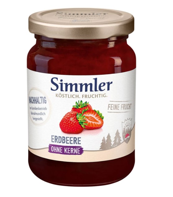 Simmler Feine Frucht Erdbeere kernlos  225g kleines Glas