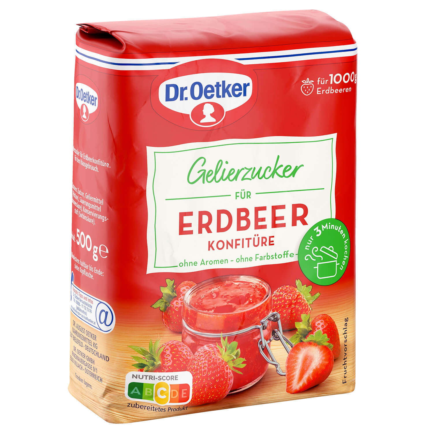 Dr. Oetker Gelierzucker für Erdbeer Konfitüre 500g Packung Dr. Oetker Gelierzucker für Erdbeer Konfitüre 500g Packung