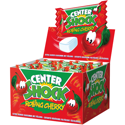 Center Shock gefülltes Kaugummi Kirsche 100 Stück à 4 g, einzel verpackt - 3x400g Schachtel