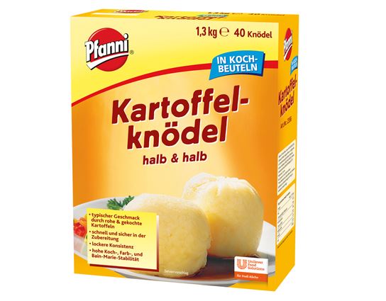 Pfanni Kartoffelknödel halb & halb - lockere Konsistenz - 40 Stück im Kochbeutel - 1300g Packung