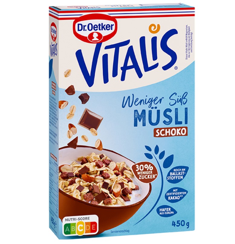 Dr. Oetker Vitalis Weniger süß Schoko Müsli 450g Packung