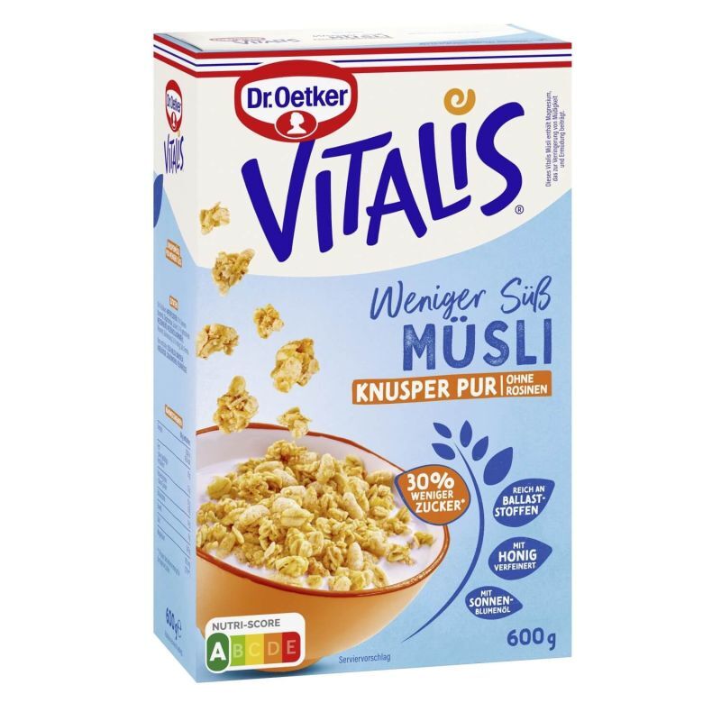 Dr. Oetker Vitalis ohne Zuckerzusatz Knusper Pur 600g Packung Dr. Oetker Vitalis ohne Zuckerzusatz Knusper Pur 600g Packung