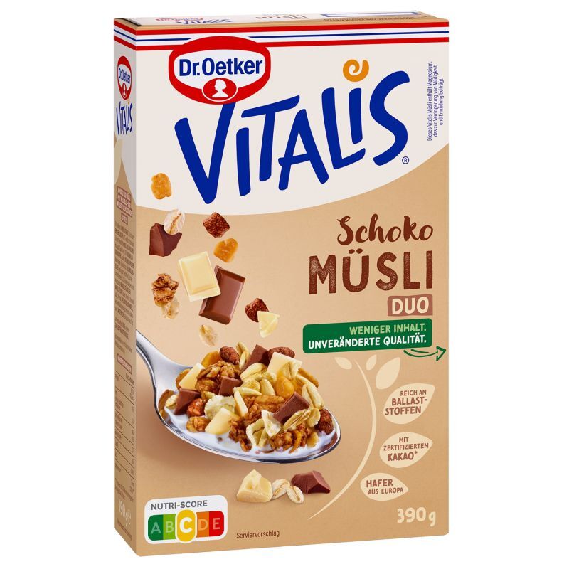 Dr. Oetker Vitalis SchokoDuo Müsli 390g Packung Dr. Oetker Vitalis SchokoDuo Müsli 390g Packung