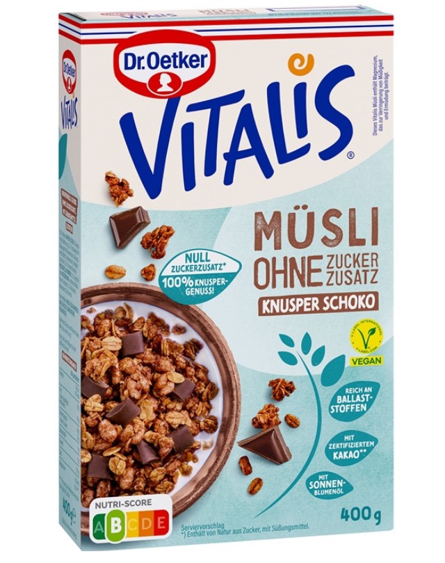 Dr. Oetker Vitalis Weniger süß Knusper Schoko 400g Packung