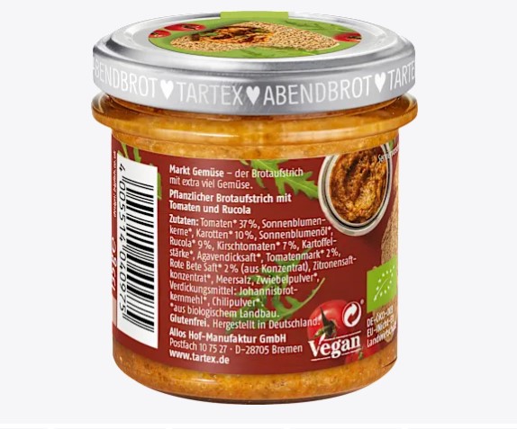 Tartex Kirschtomate Rucola Brotaufstrich 135g Glas