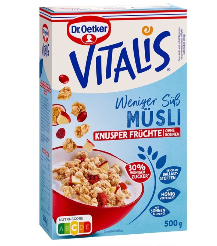 Dr. Oetker Vitalis Weniger süß Knusper Früchte 500g Packung