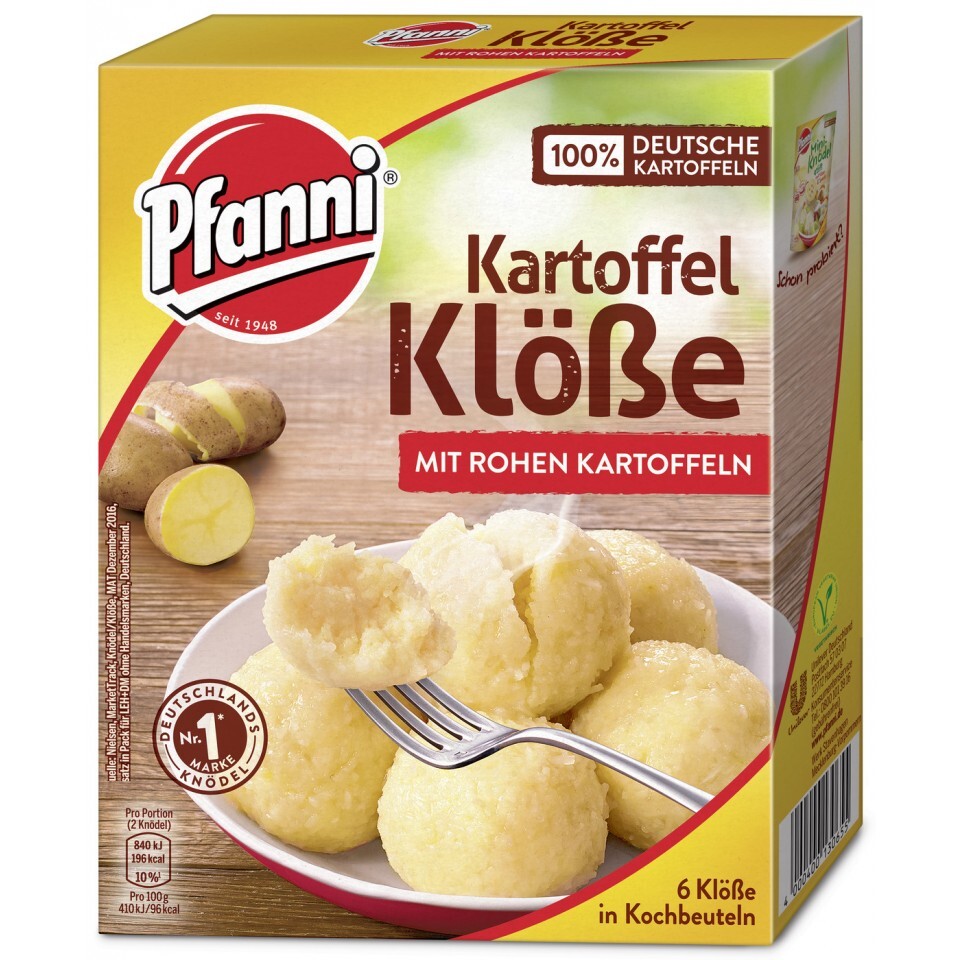 Pfanni, Teig für Klöse, mit rohen Kartoffeln, im Kochbeutel, 200g, Packung Pfanni, Teig für Klöse, mit rohen Kartoffeln, im Kochbeutel, 200g, Packung