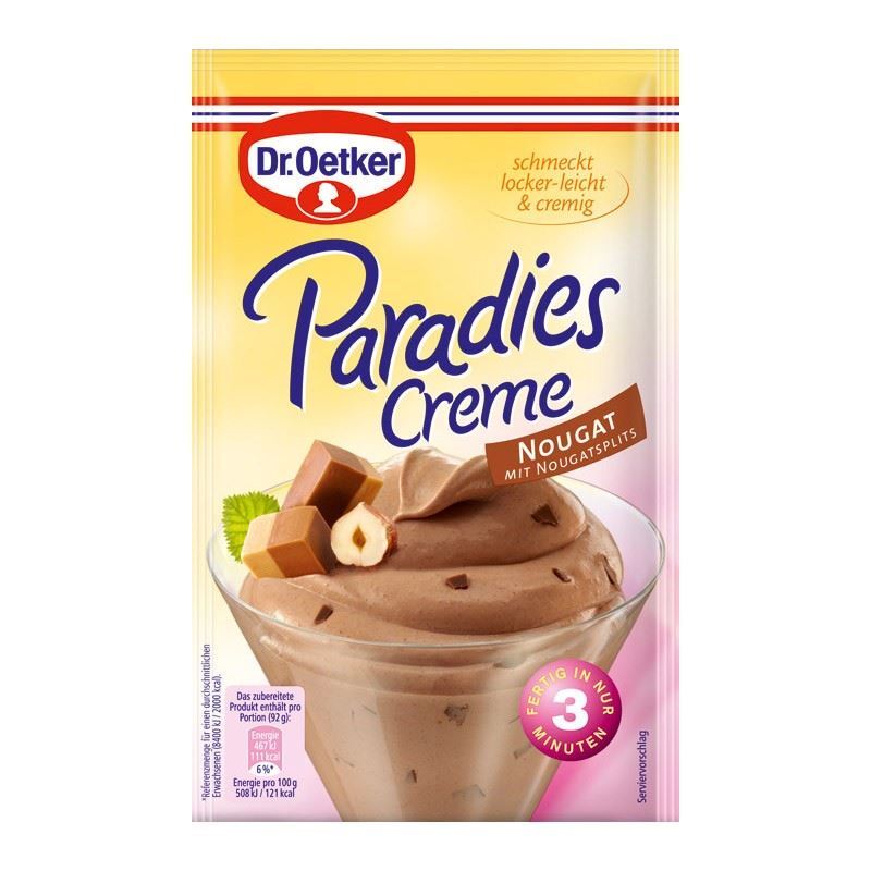 Dr. Oetker Paradies Creme Nougat mit Nougatsplits 70g Beutel Dr. Oetker Paradies Creme Nougat mit Nougatsplits 70g Beutel