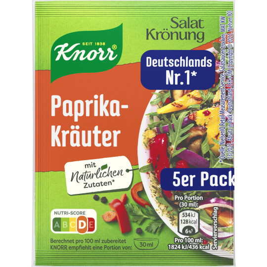 KNORR, Salatkrönung, Paprika-Kräuter, 5x9g, Beutel KNORR, Salatkrönung, Paprika-Kräuter, 5x9g, Beutel