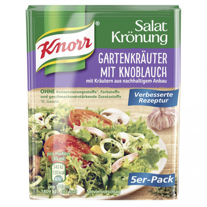 KNORR, Salatkrönung. Gartenkräuter mit Knoblauch, 5x8g, Beutel