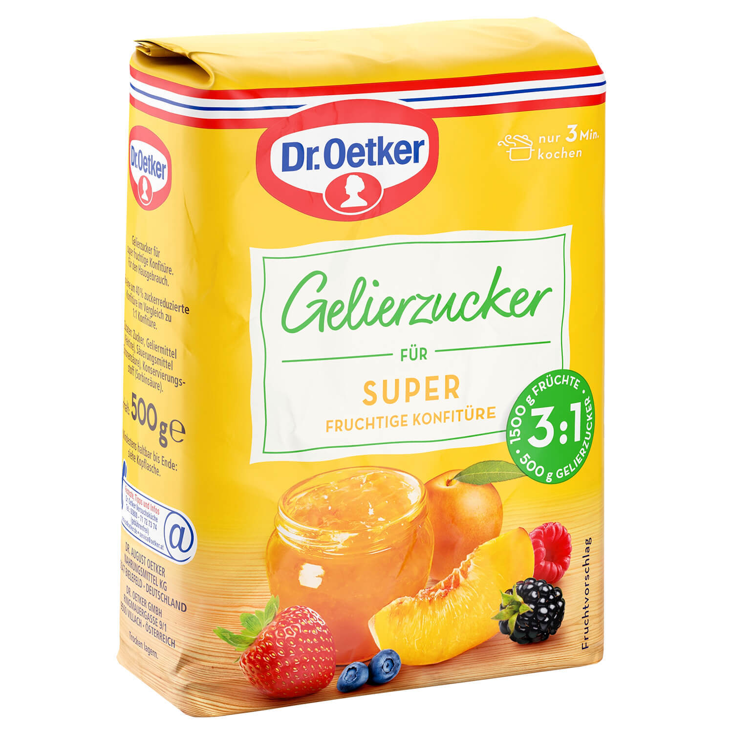 Dr. Oetker Gelierzucker Super für zucker reduzierte Konfitüre 500g Packung Dr. Oetker Gelierzucker Super für zucker reduzierte Konfitüre 500g Packung