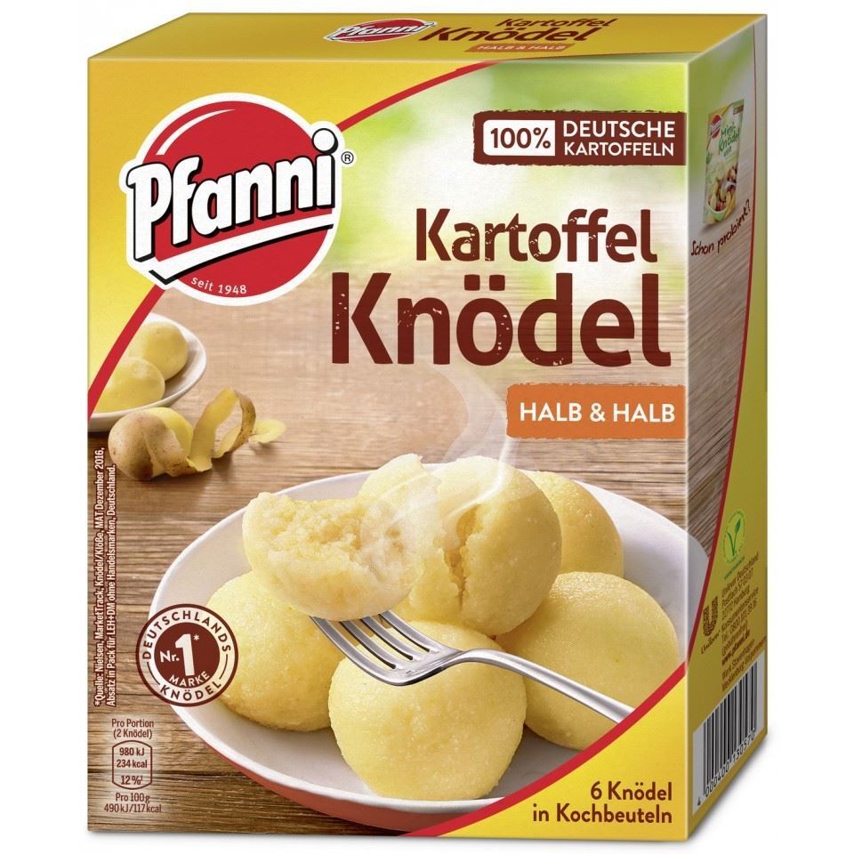 Pfanni Kartoffelknödel halb & halb 6 Stück im Kochbeutel 200g Packung Pfanni Kartoffelknödel halb & halb 6 Stück im Kochbeutel 200g Packung