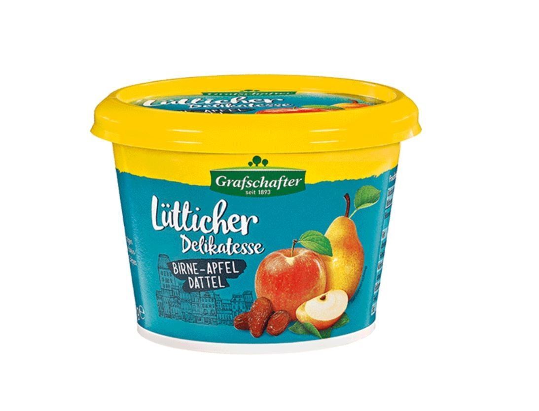Grafschafter Lütticher Delikatesse Apfel-Birnen-Datteln Fruchtaufstrich 450g Becher Grafschafter Lütticher Delikatesse Apfel-Birnen-Datteln Fruchtaufstrich 450g Becher