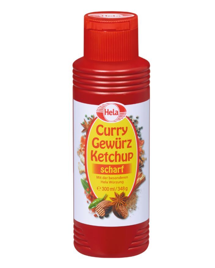 Hela Curry Gewürz Ketchup scharf 300ml Flasche Hela Curry Gewürz Ketchup scharf 300ml Flasche