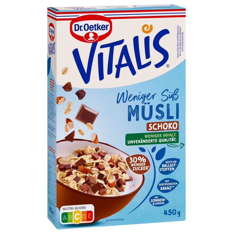 Dr. Oetker Vitalis Weniger süß Schoko Müsli 450g Packung
