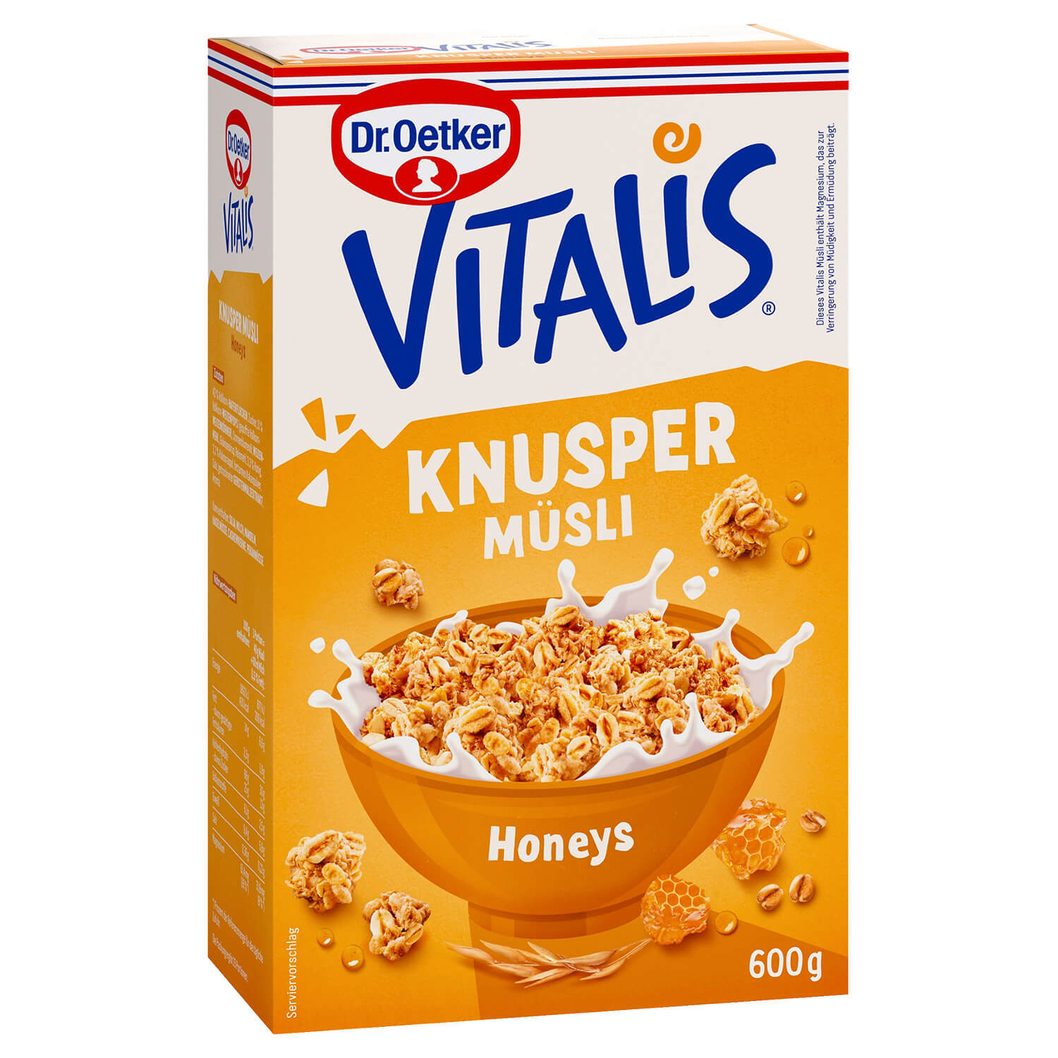 Dr. Oetker Vitalis Knuspermüsli Honeys 600g Packung Dr. Oetker Vitalis Knuspermüsli Honeys 600g Packung