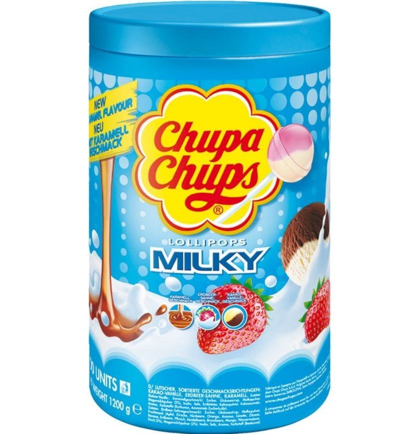 Chupa Chups Milky Milch-Lutscher Lolly 100 Stück 1200g Dose
