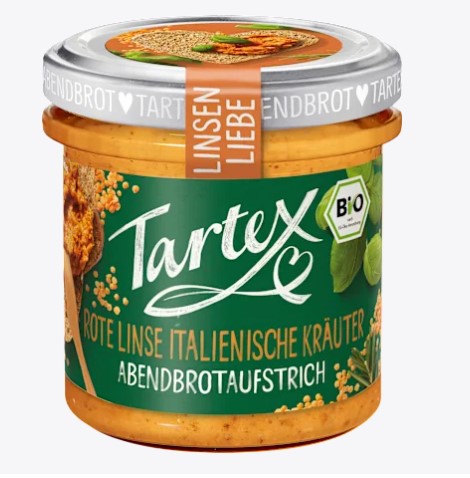 Tartex rote Linse italienische Kräuter Brotaufstrich 140g Glas