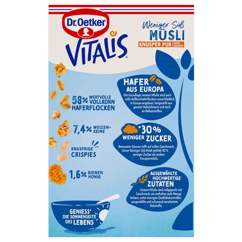 Dr. Oetker Vitalis ohne Zuckerzusatz Knusper Pur 600g Packung
