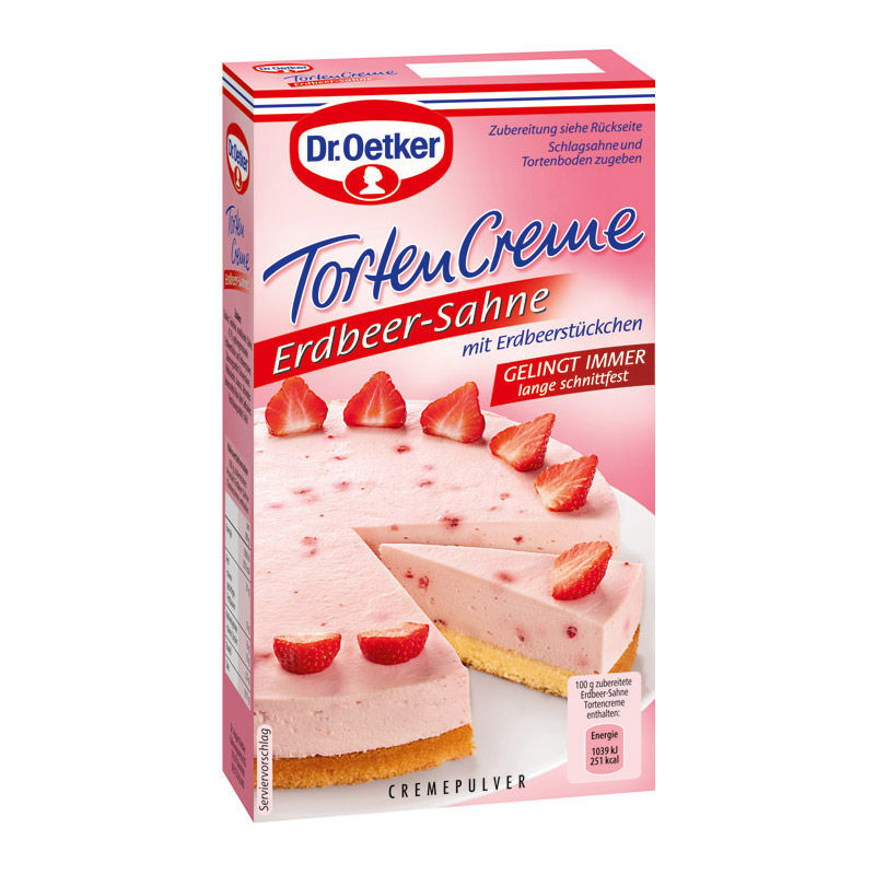 Dr. Oetker, Erdbeer-Sahne Tortencreme, 113g, Packung