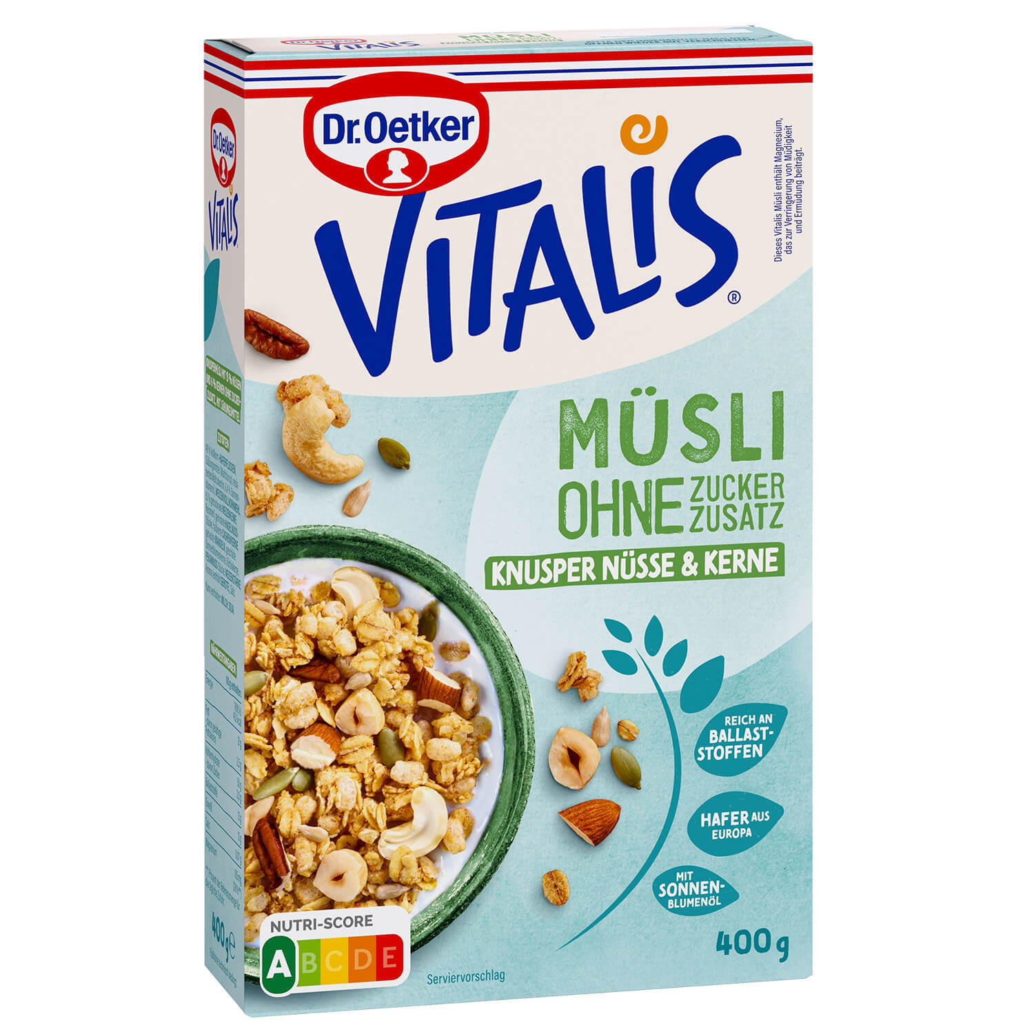 Dr. Oetker Vitalis ohne Zuckerzusatz Knusper Nüsse & Kerne 400g Packung Dr. Oetker Vitalis ohne Zuckerzusatz Knusper Nüsse & Kerne 400g Packung