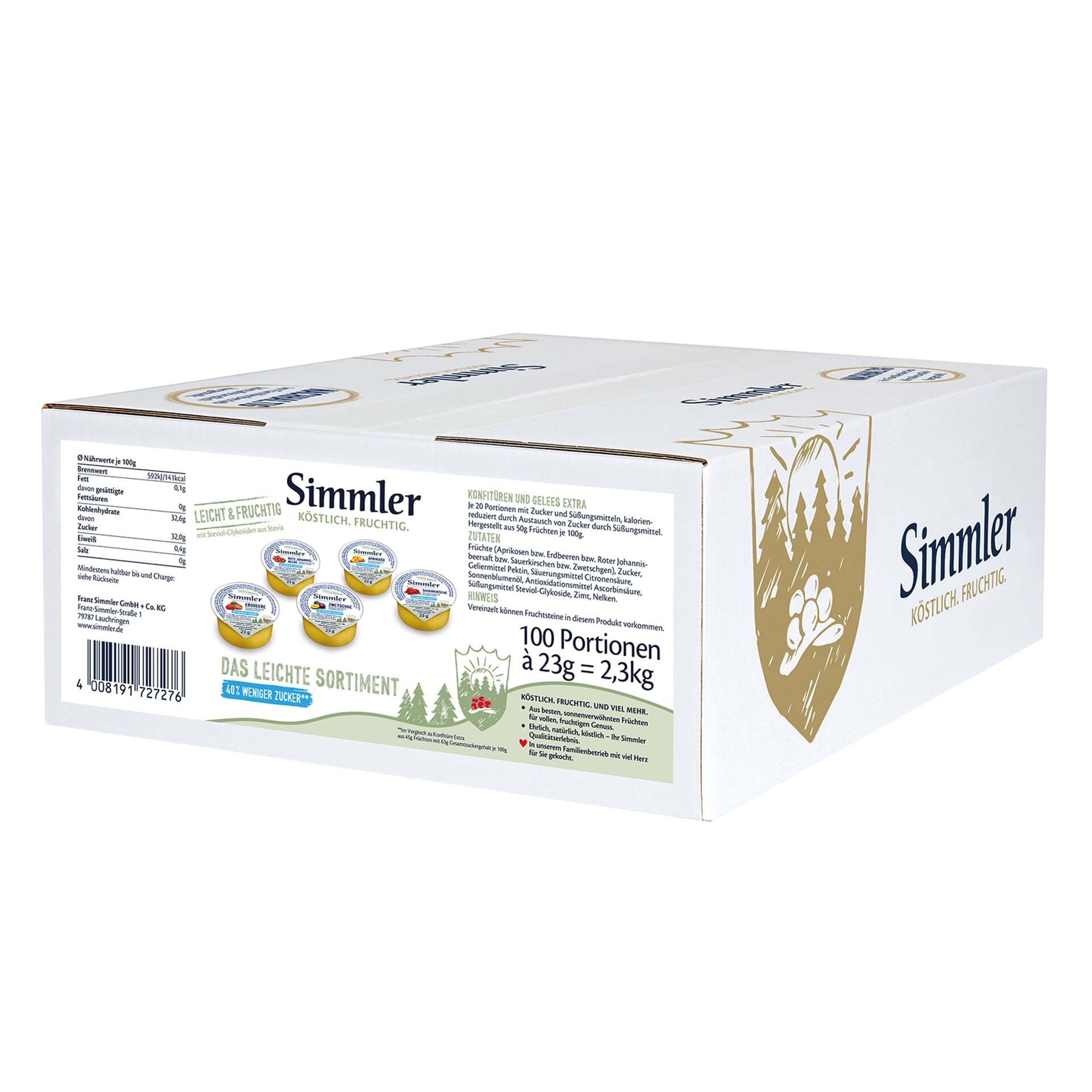 Simmler das leichte Sortiment 100 x 23g Portionen Zucker reduziert 2.3 Kg Karton Simmler das leichte Sortiment 100 x 23g Portionen Zucker reduziert 2.3 Kg Karton
