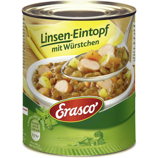 Erasco, Linsen-Eintopf mit Würstchen, 800g, Dose