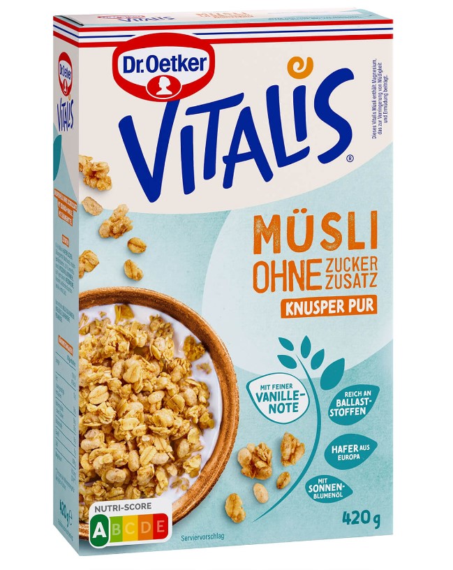 Dr. Oetker Vitalis ohne Zuckerzusatz Knusper Pur 420g Packung