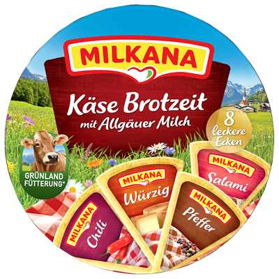 Milkana Schmelzkäse Käse Brotzeit 20-30 190 Ecken g % - Tiegel 8